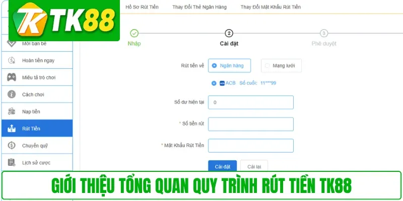 Giới thiệu tổng quan quy trình rút tiền TK88